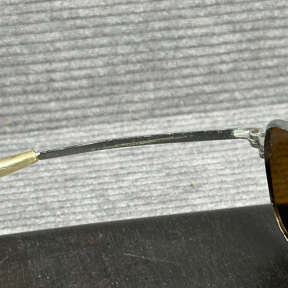 Vintage Aviator 60s Style AO Sunglasses Silver Tone Metal Frame Amber Navigator